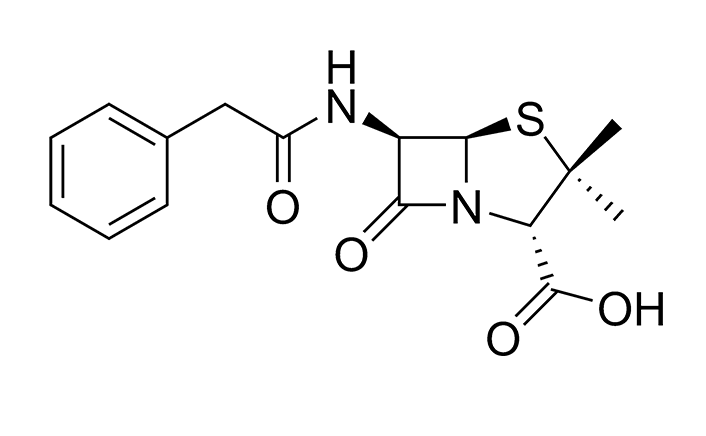 Structure de la pénicilline G, utilisée dans le traitement d'infections bactériennes