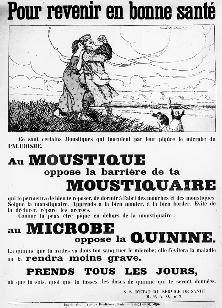 Affiche de la 1ère guerre mondiale : moustiquaire et quinine